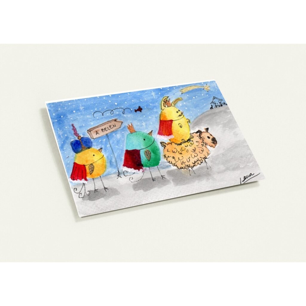 Paquete de 10 tarjetas de felicitación (UE y resto del mundo) Pajaritos reyes magos