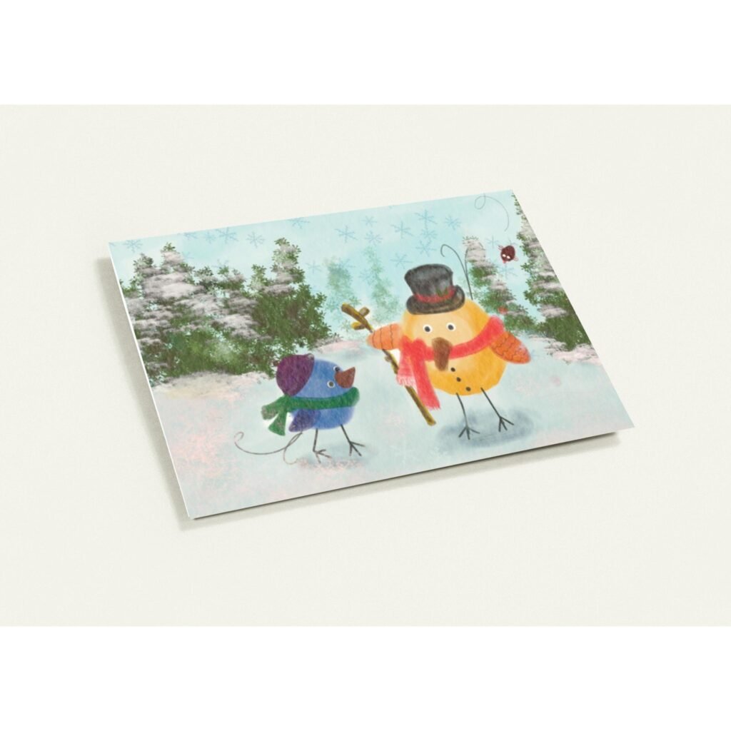 Paquete de 10 tarjetas de felicitación (UE y resto del mundo) Pajarito muñeco de nieve