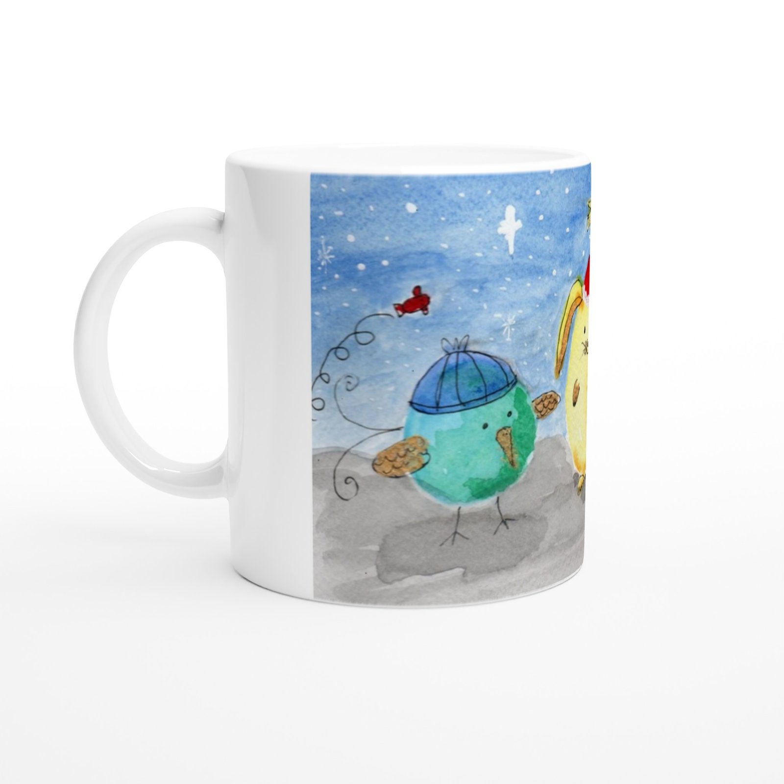 Taza de cerámica blanca de 11 oz Pajaritos vuelven de Belén