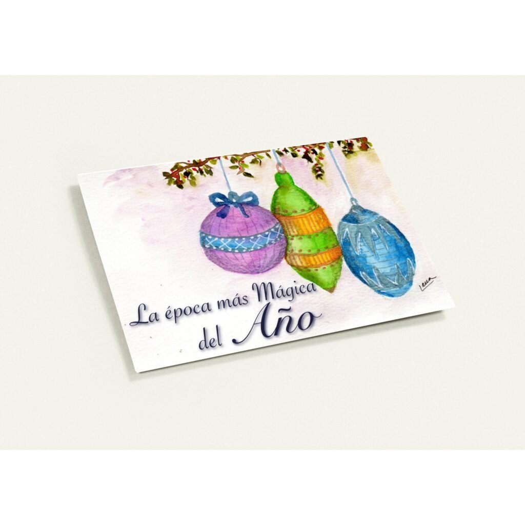 Paquete de 10 tarjetas de felicitación (UE y resto del mundo) Bolas de Navidad