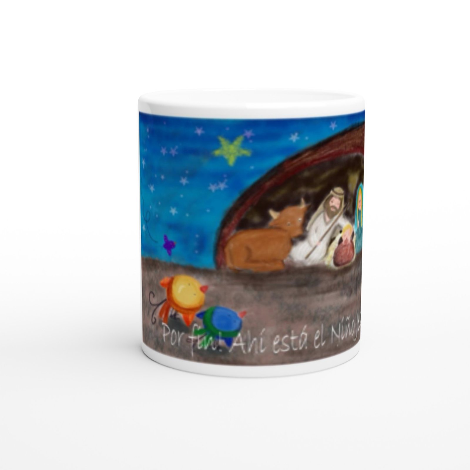 Taza de cerámica blanca de 11 oz Pajaritos ante el portal
