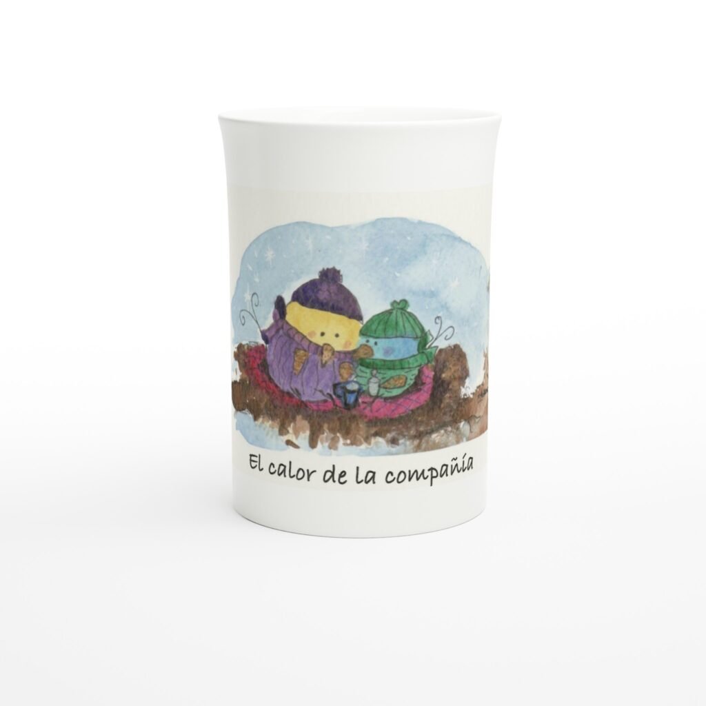 Taza esbelta de porcelana blanca 10 oz  El calor de la compañía