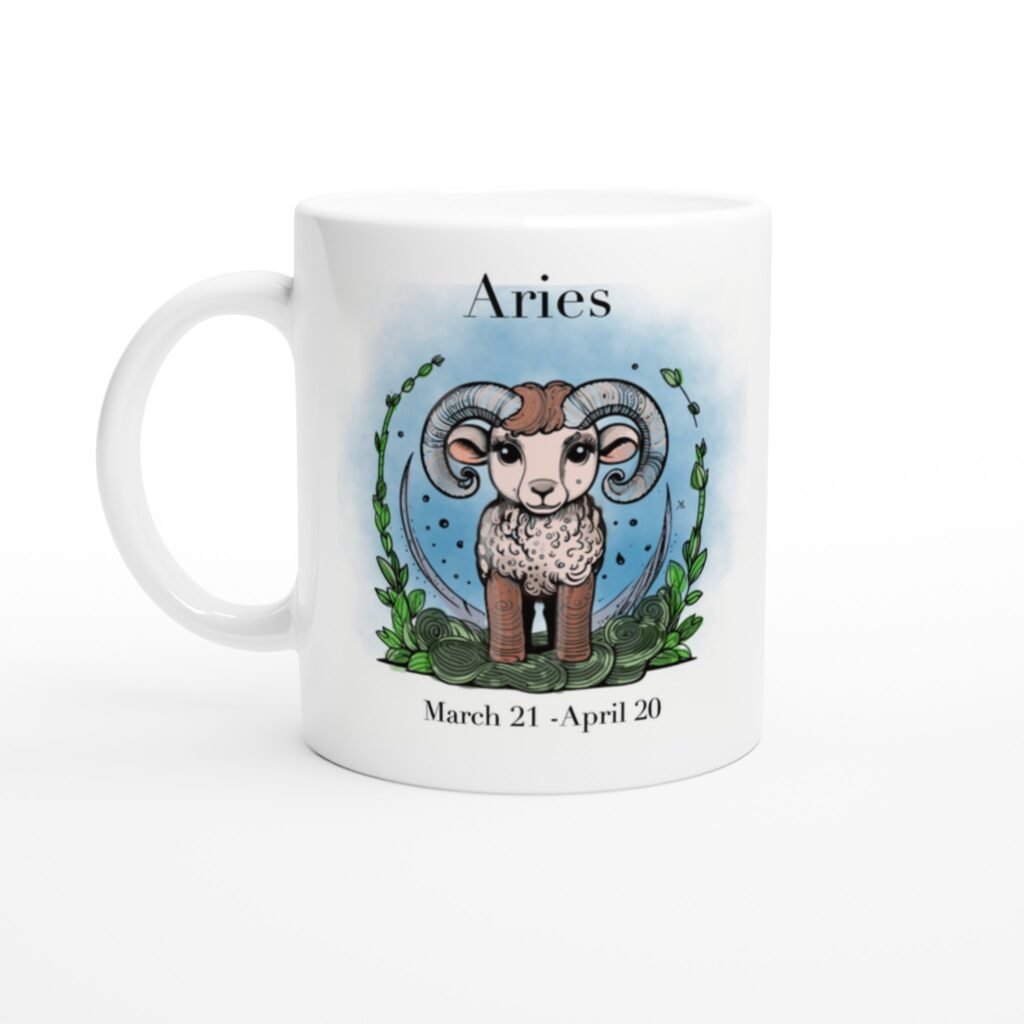 Taza de cerámica blanca de 11 oz Aries (EN)