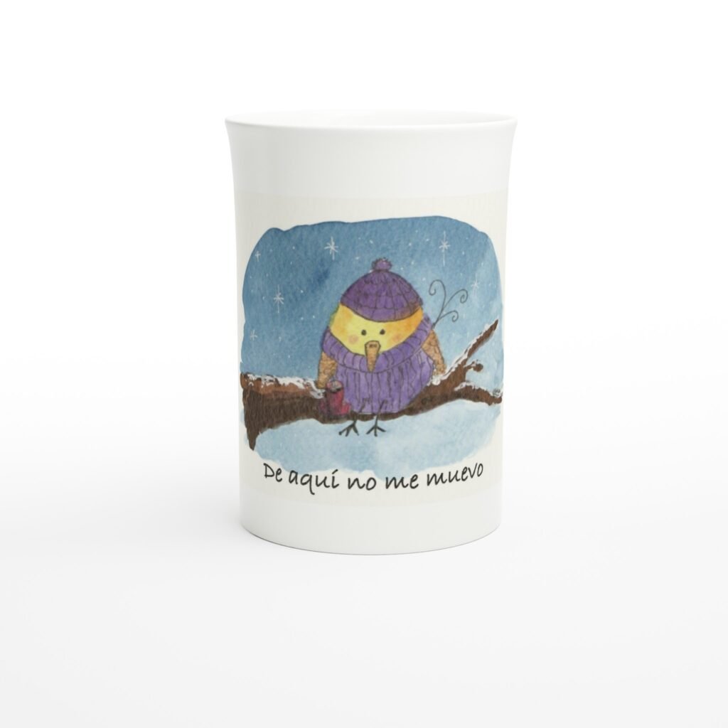 Taza esbelta de porcelana blanca 10 oz De aquí no me muevo