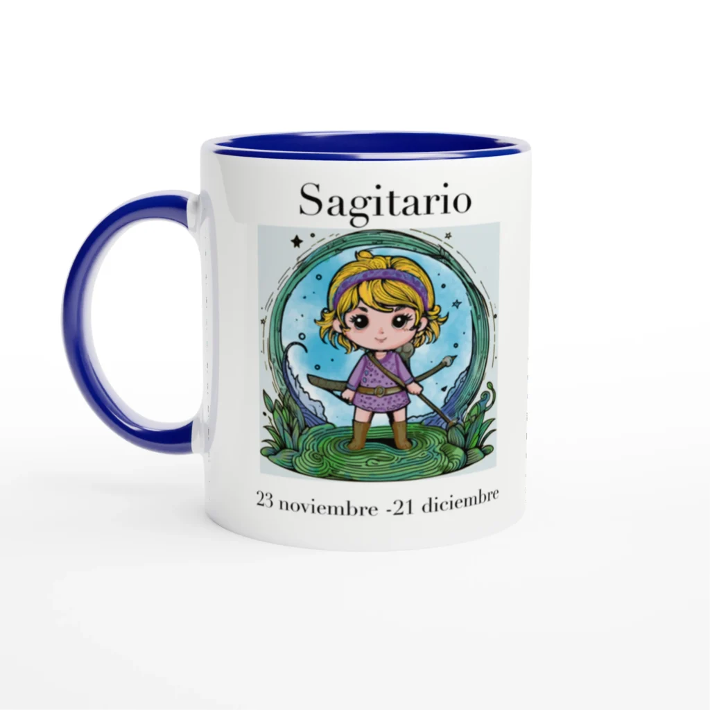Taza de 11 oz de cerámica blanca con color en el interior Sagitario