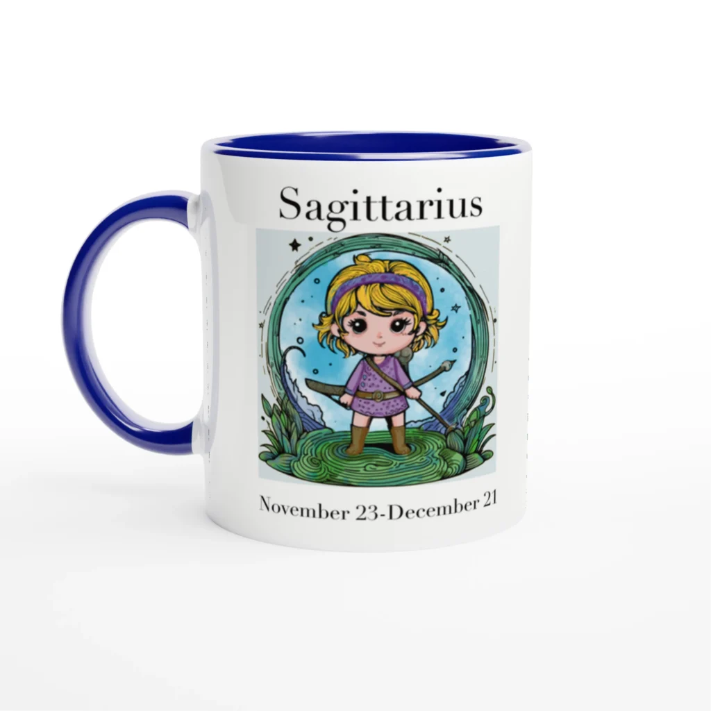 Taza de 11 oz de cerámica blanca con color en el interior Sagittarius